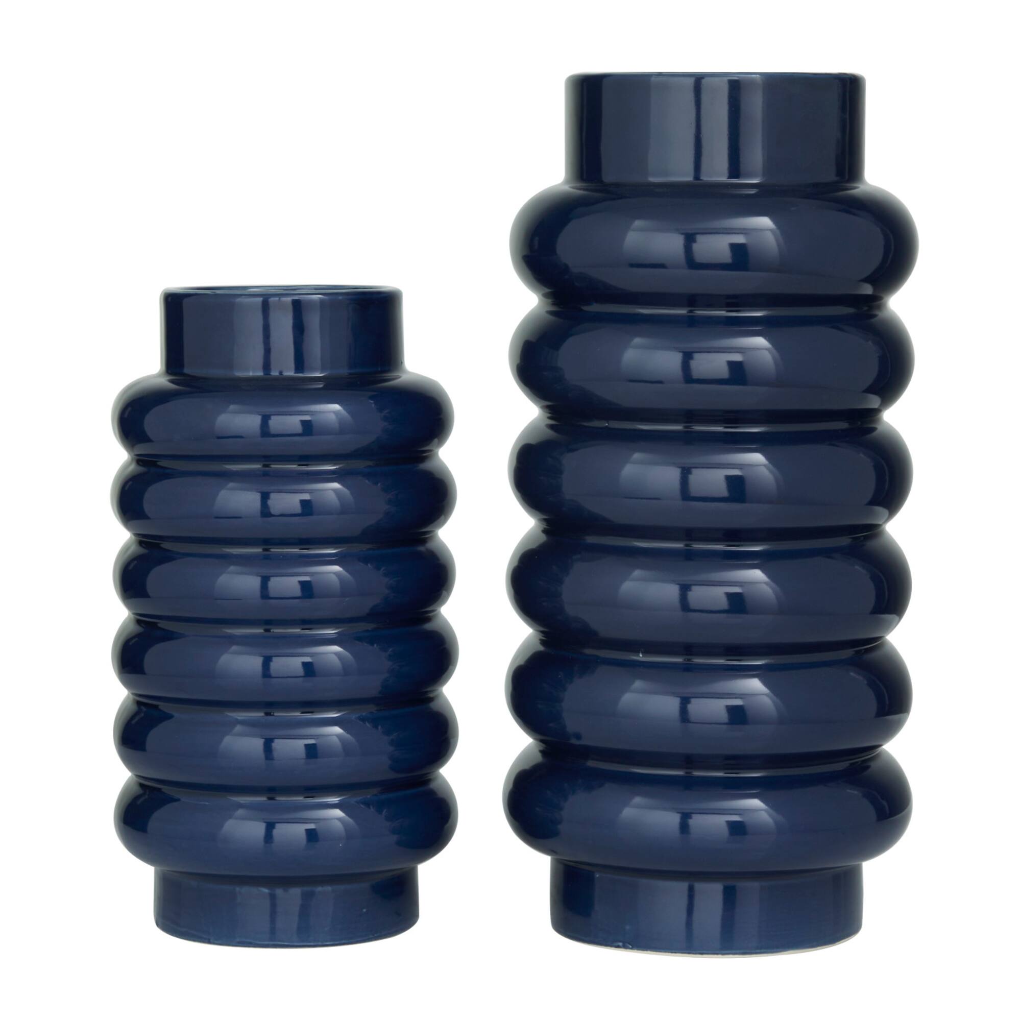 Dark Blue Ceramic Modern Vase, Set of 2" 16", 12"